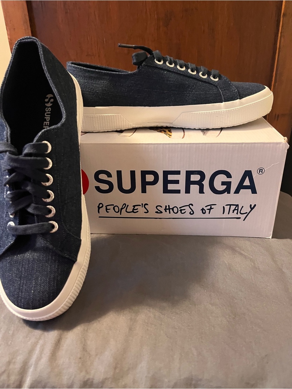 Superga Men's Dark Blue Canvas Low-Top Sneakers with White Soles
